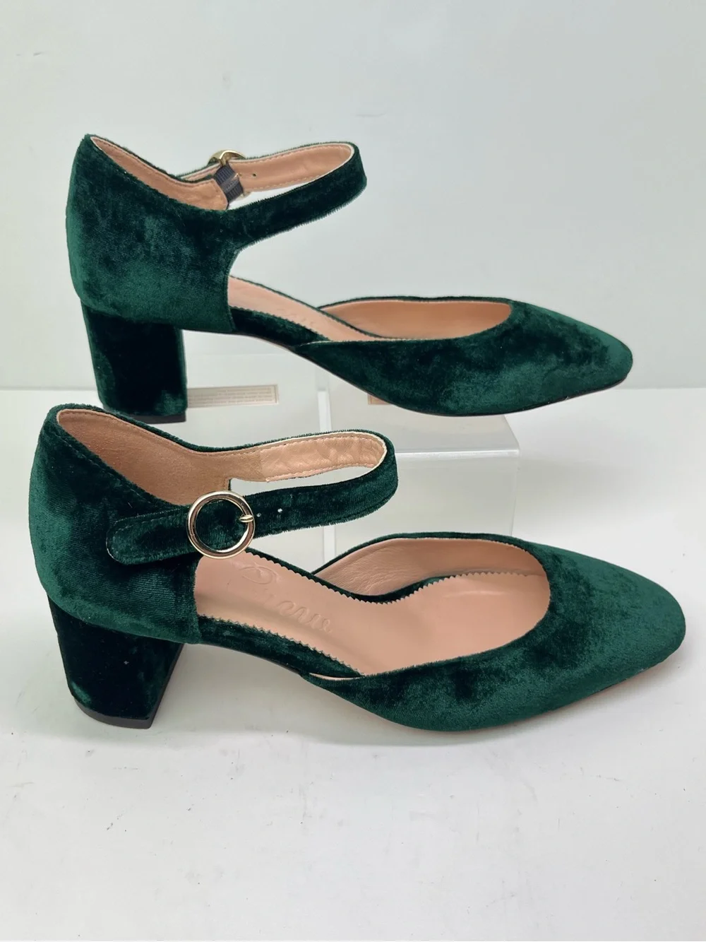 J. Crew Millie Spruce Green Luxe Velvet Ankle Strap Party Holiday Heels